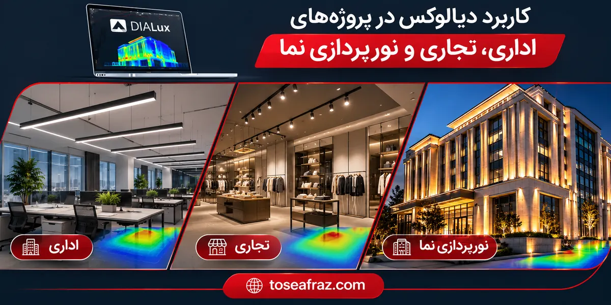 کاربرد دیالوکس در طراحی روشنایی فضاهای اداری، تجاری و نورپردازی نمای ساختمان